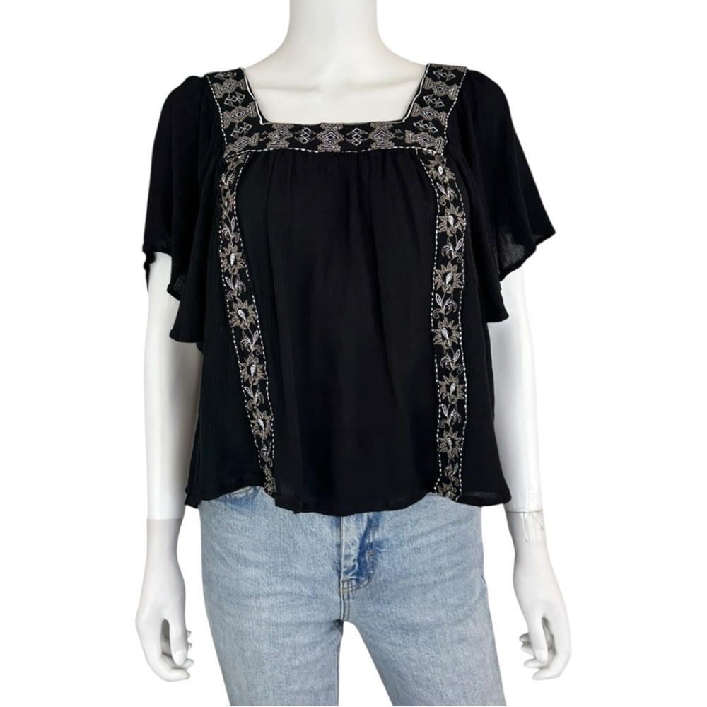 ELIE TAHARI Black Embroidered Blouse Size L F0271